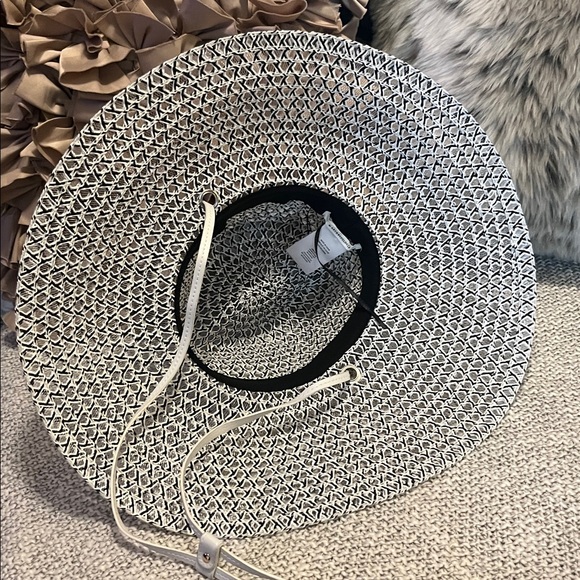 Anthropologie Sheer Navy White Sheer Lifeguard Rancher Woven Sun Beach Pool Hat - Picture 8 of 10